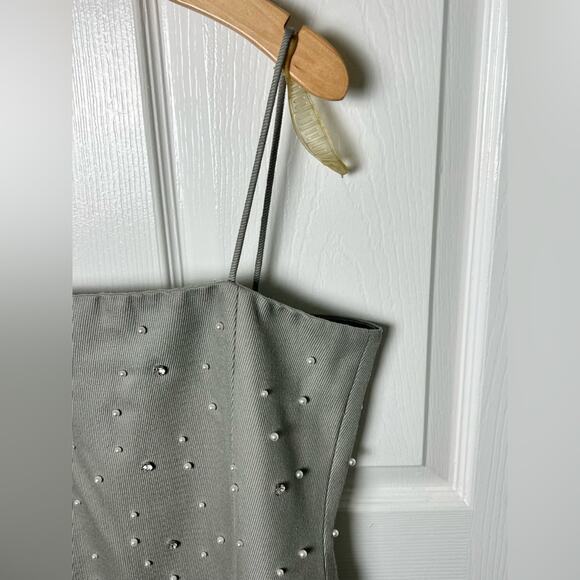 STINE GOYA Aly Wool Blend Beaded Rhinestone Gray Midi Dress M - Picture 5 of 12